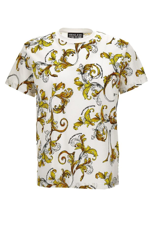 Men's Round Neck Short Sleeve Cotton Graphic Patterned White-Gold T-Shirt
