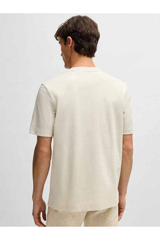 Erkek Regular Fit Bisiklet Yaka Marka Logolu Bej T-Shirt - 2