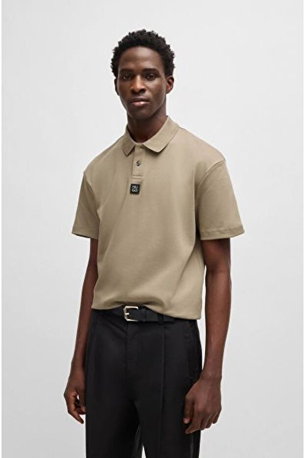 Erkek Dokuma Polo Yaka Kısa Kol Günlük Bej Polo Yaka T-Shirt - 1