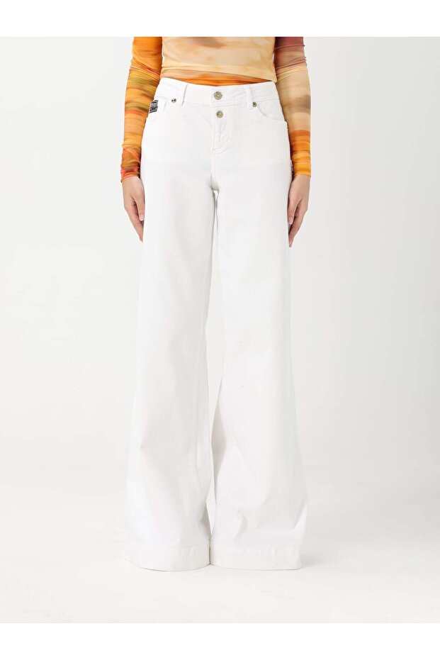 Women's Denim Fabric Regular Waist Straight Model White Trousers