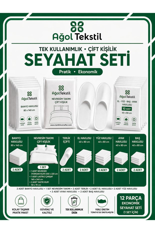 Double Travel Set – Disposable Duvet Cover 10 Towels |   Vacation & Accompanying Package