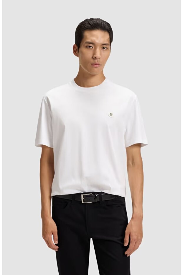 Erkek Regular Fit Bisiklet Yaka Marka Logolu Ekru T-Shirt - 1