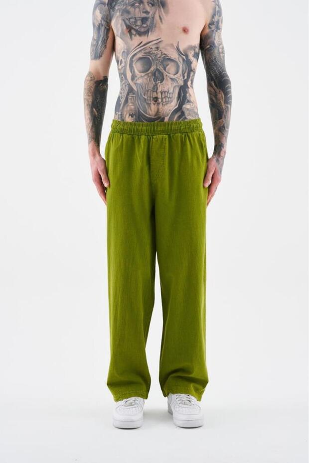 Men's Effected Washable Basic Sweatpants Military Green