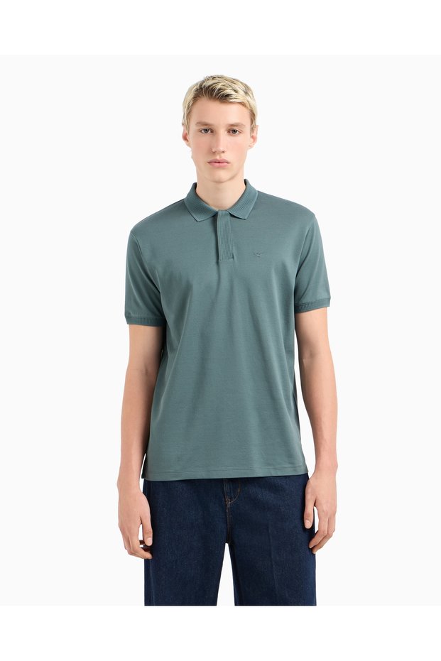 Men's Regular Fit Eagle Embroidered 100% Cotton Short Sleeve Green Polo Neck T-Shirt Em 000850 Af12955-U