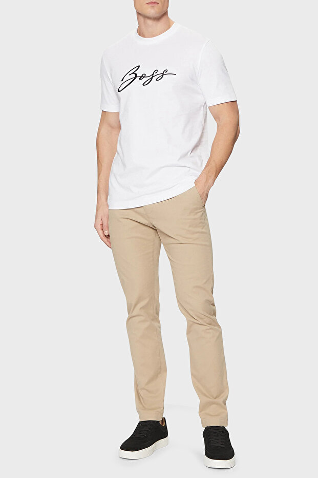 Erkek Regular Fit Yazılı Logolu Yuvarlak Yaka Kısa Kollu Pamuklu Jarse Beyaz T-Shirt - 3