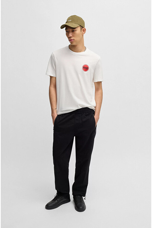 Erkek Regular Fit Yuvarlak Yaka Göğsünde Yuvarlak Logo Desenli Kısa Kollu Beyaz T-Shirt - 3