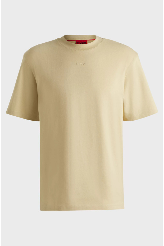 Erkek Marka Logolu Basic Bisiklet Yaka Kısa Kollu Bej T-Shirt - 5