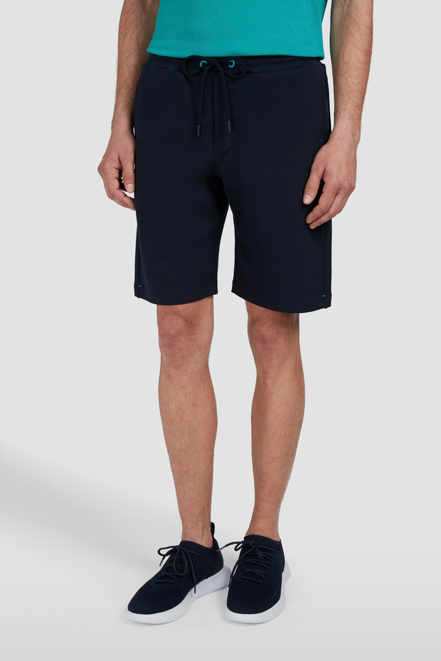 Men's Regular Fit Elastic Waist Cotton Navy Blue Shorts