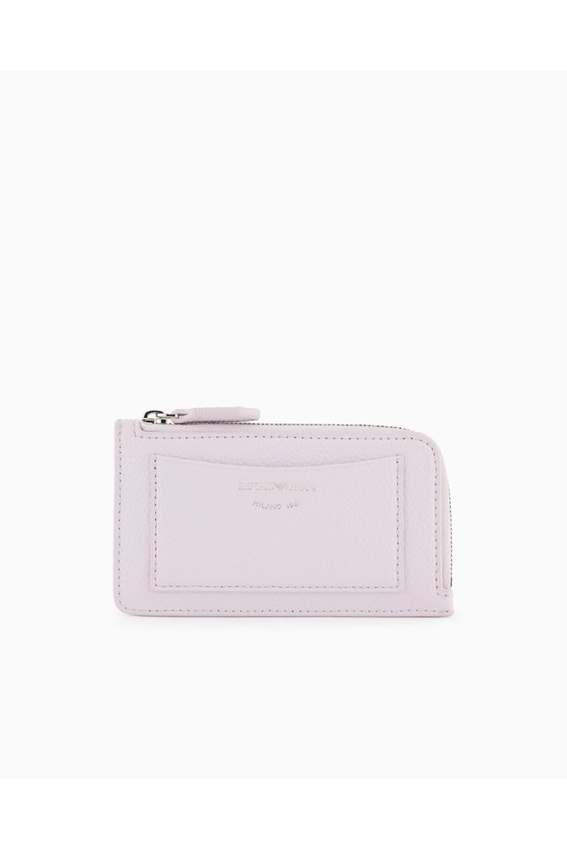 Women's Leather Card Holder with Zipper Closure and Card Compartments in Lilac Color