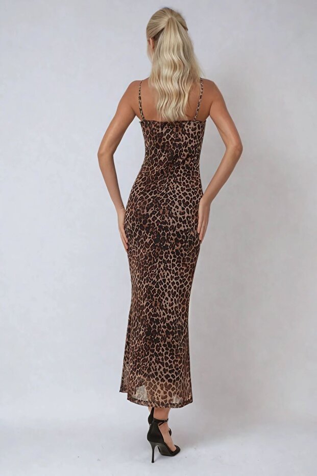 Rochie maxi mulată cu imprimeu leopard - 4
