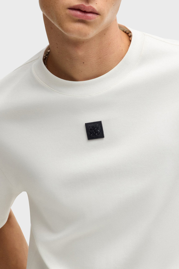Erkek Sıfır Yaka Marka Logolu Beyaz T-Shirt - 4