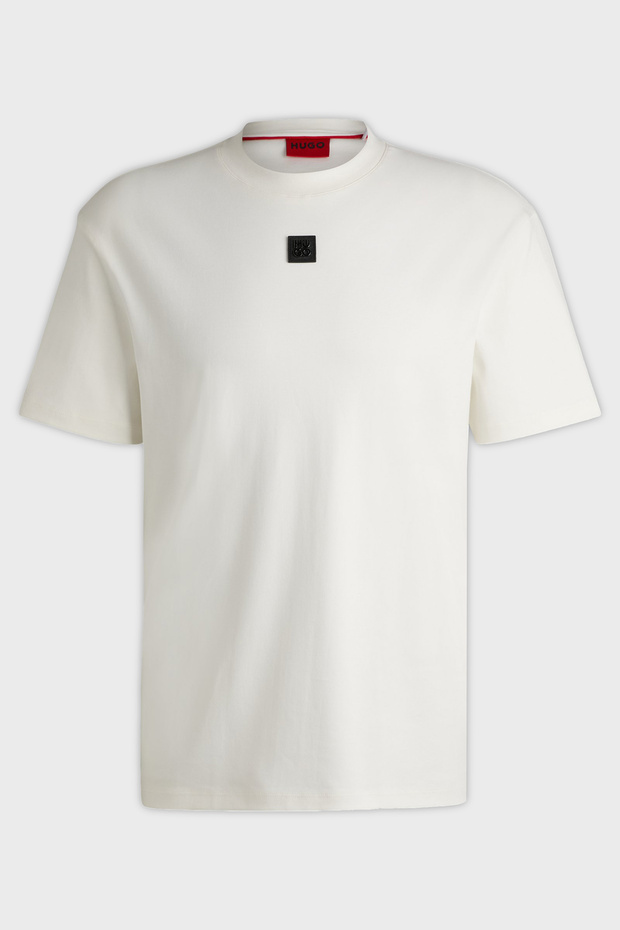 Erkek Sıfır Yaka Marka Logolu Beyaz T-Shirt - 5