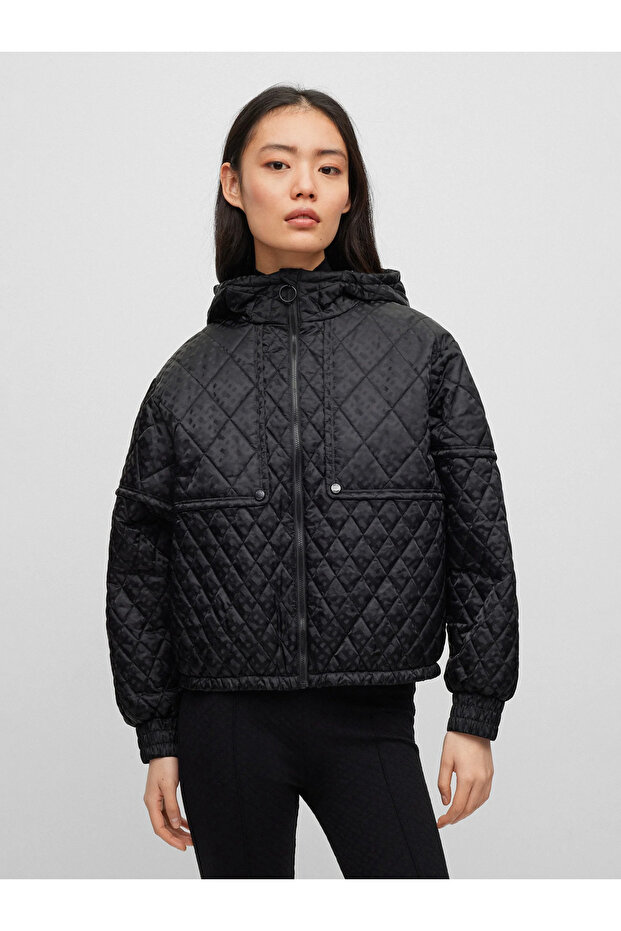 Women's Hooded Collar Zippered Long Sleeve Black Jacket