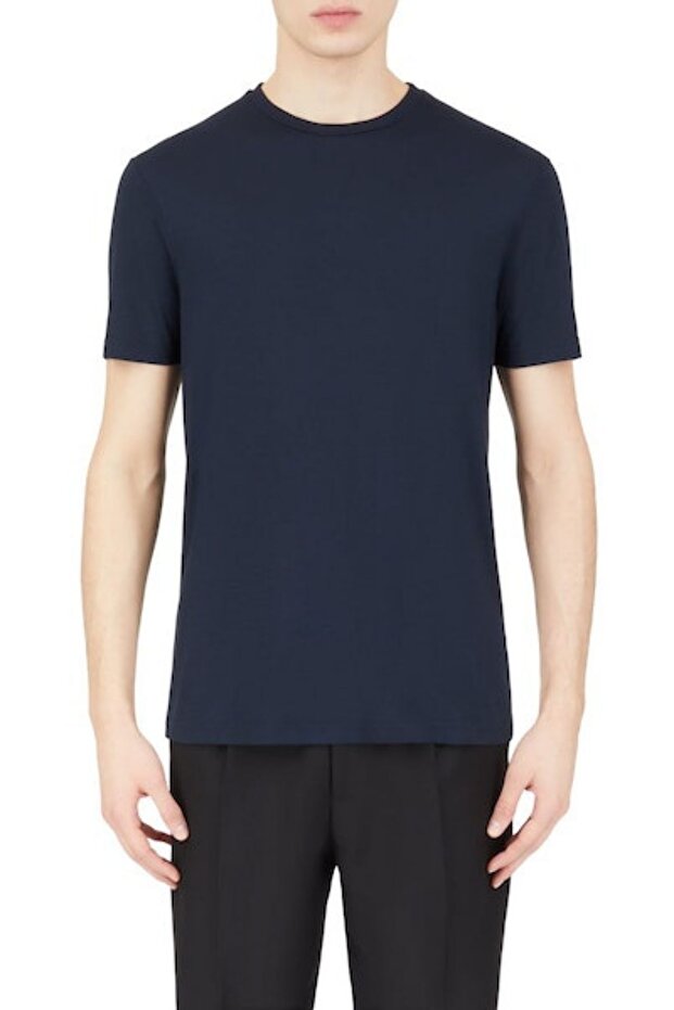 Men's Brand Logo Basic Crew Neck Short Sleeve Navy Blue T-Shirt