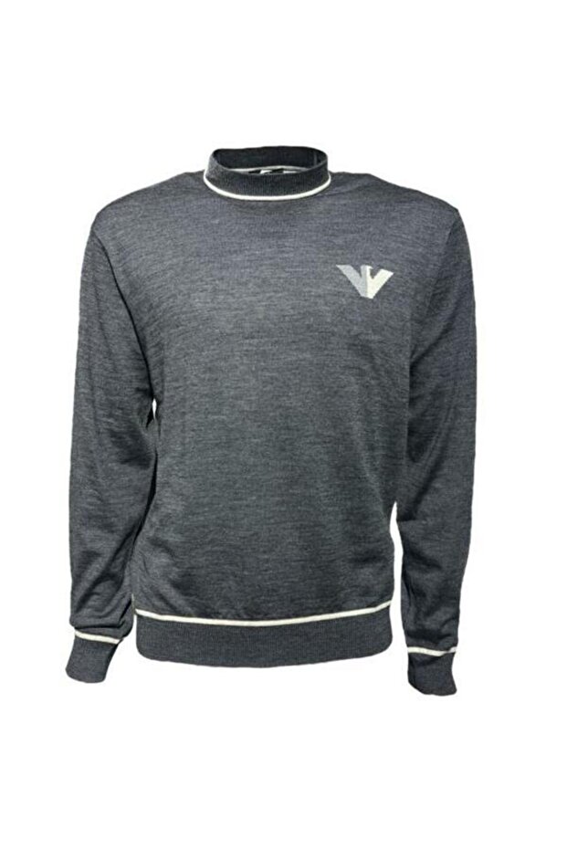 Men's Cotton Woven Fabric Brand Logo Gray Sweater