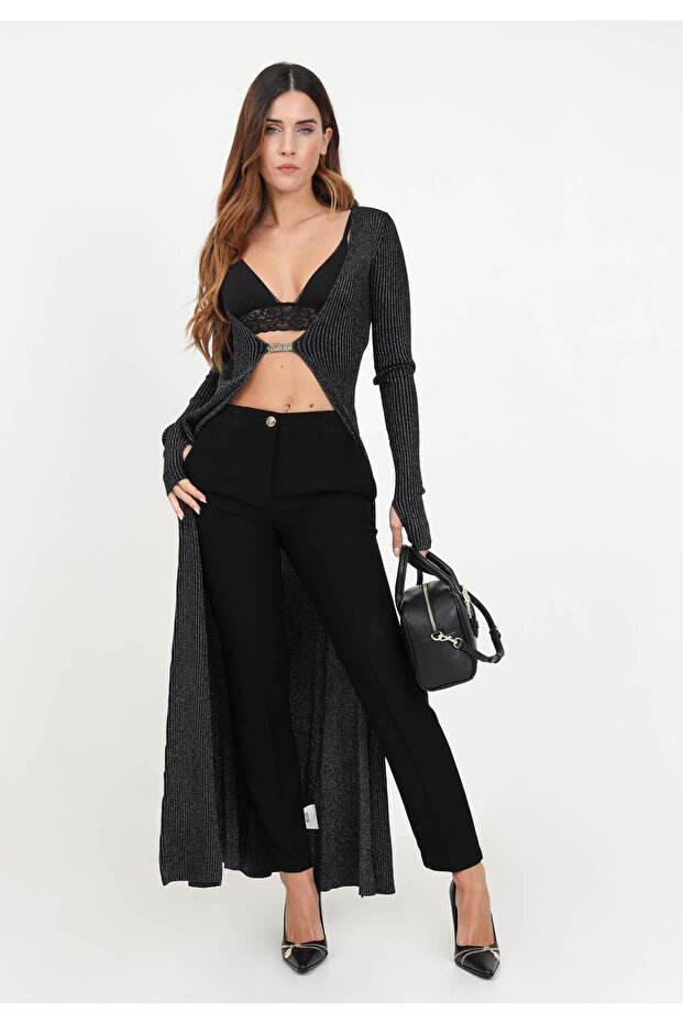 Women's Regular Waist Slim Fit Straight Leg Black Trousers