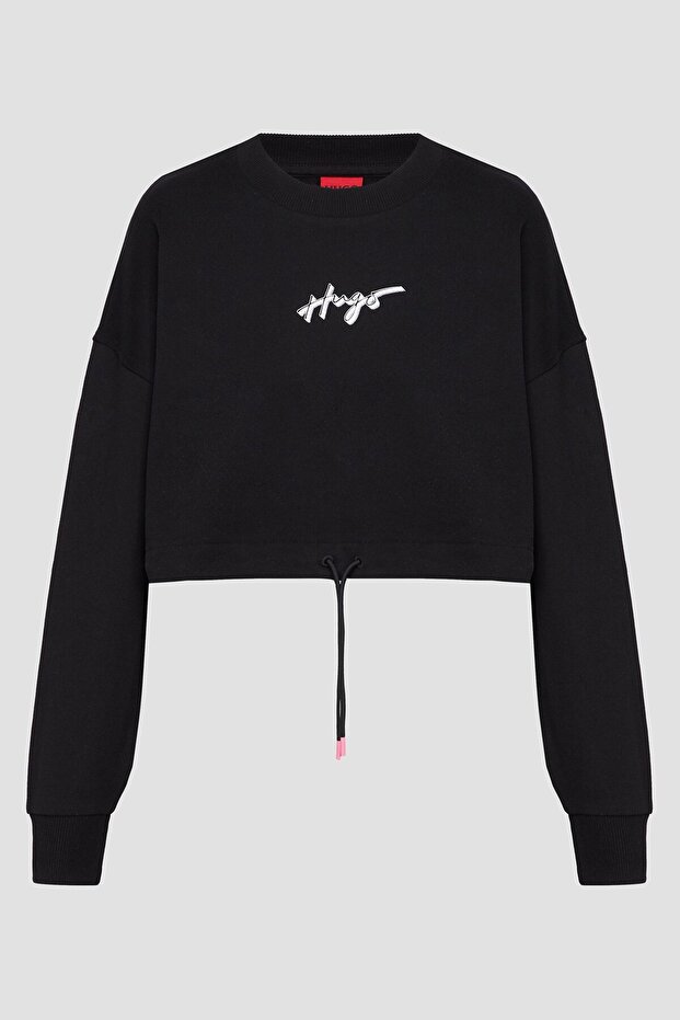 Women's Brand Logo Long Sleeve Comfortable Black Sweatshirt