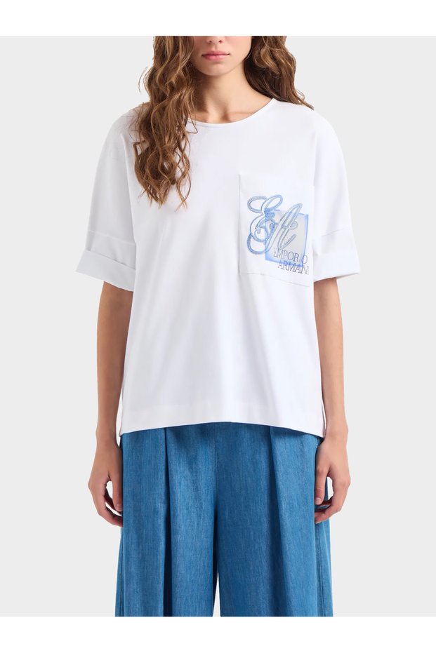Women's Brand Logo Short Sleeve Round Neck White T-Shirt
