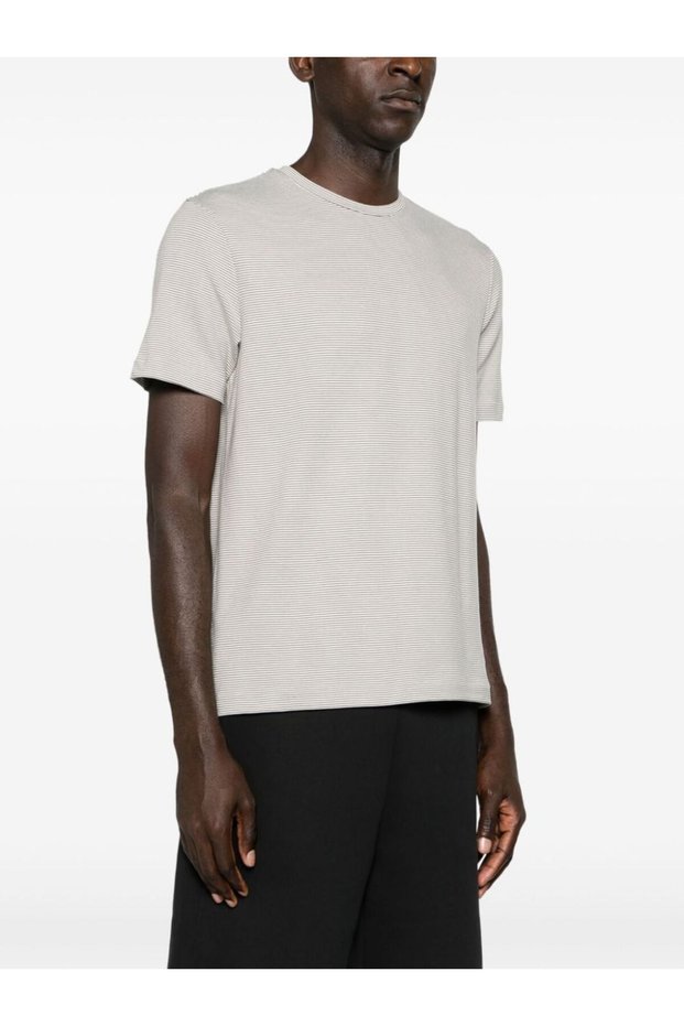 Men's Crew Neck Striped Short Sleeve Beige T-Shirt