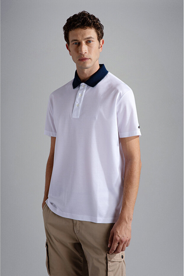 Men's Polo Collar Button Closure Short Sleeve White Polo Collar T-Shirt