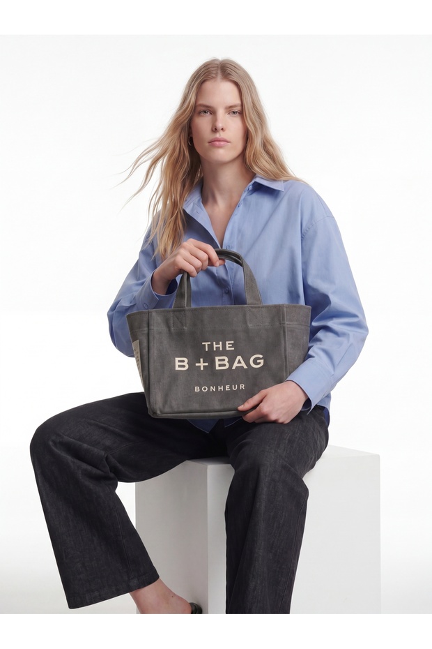 Canvas Ghost Gray Small Tote Bag - 3