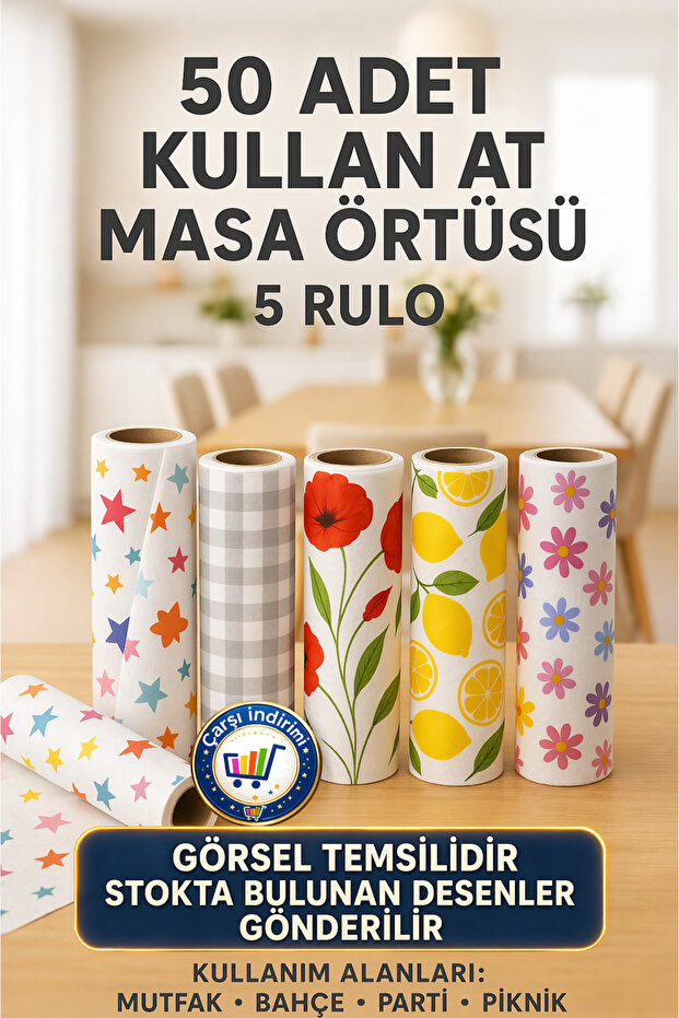 50 Pieces (5 Rolls) Disposable Tablecloth Liquid-Proof 100X120 cm Picnic Tableware Paper Disposable