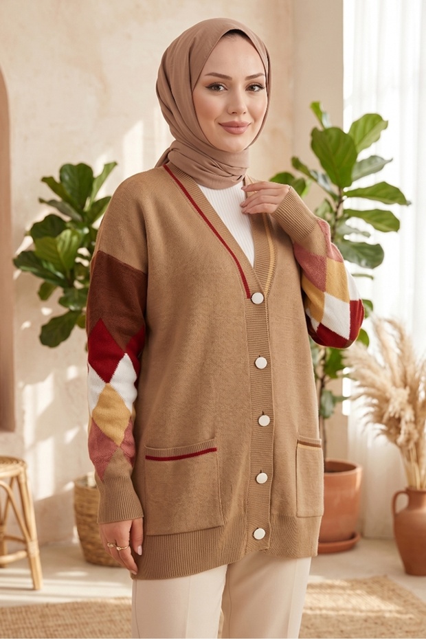 Baklava Pattern Knitwear Cardigan 1243 - Mink