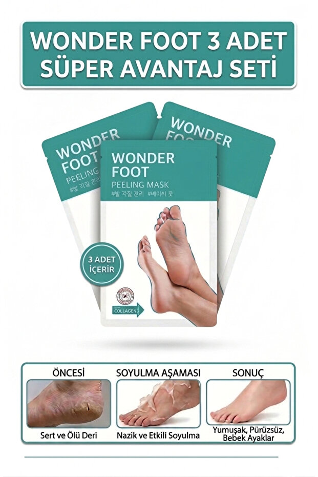 efero 3 Adet Soft Miracle Foot Peeling Pack -Ölü Derileri Soyan Ayak Çorabı Peeling Maskesi Wonder Foot