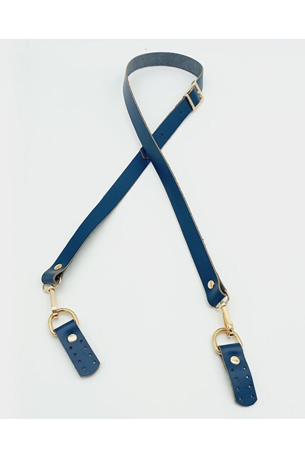 Dark Blue Light Gold Metal - Real Leather Adjustable Long Handle 2X130 Bag Accessory