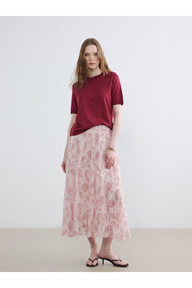 تنورة شيفون مطوية منقوشة بخصر مطاطي من LCW Modest