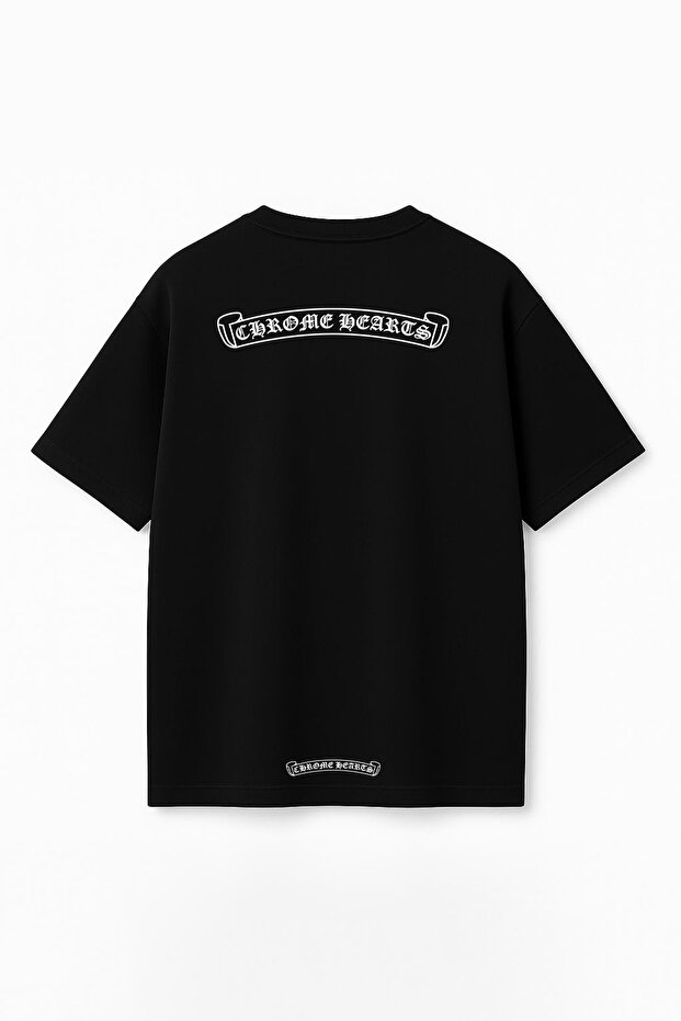 Unisex Chrome Hearts Text Printed Oversize 100% Cotton Wide Cut Textured Crew Neck T-Shirt Rf0667