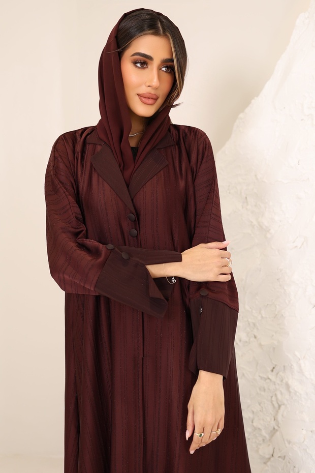Luxury Burgundy Zari Fabric Coat Collar Abaya Premium Beauty Queen Style for Elegant Occasions