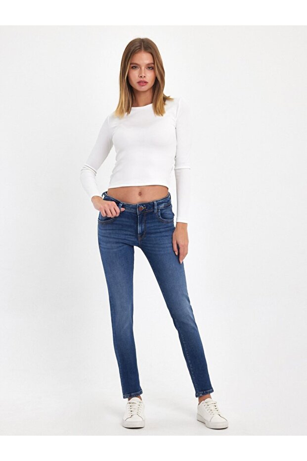 Maxime Slim Fit Mid Waist Mid Indigo Jean Pants