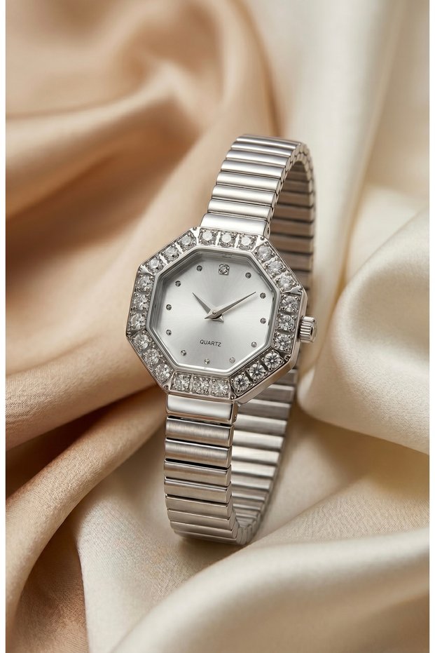 Women's Steel Watch Silver Color Stone Octagonal Case Vintage Luxury | Elegant Stylish Women's Wristwatch 2026