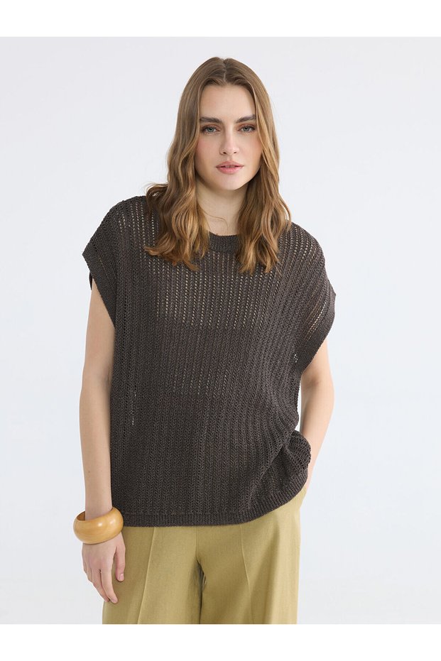 Nevavm Farkıyla Lcw Everyday Brown Knitwear Openwork Women's Sweater