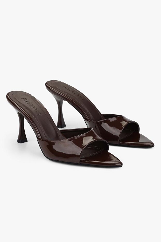 Women's Krista Brown Patent Leather Heeled Slippers