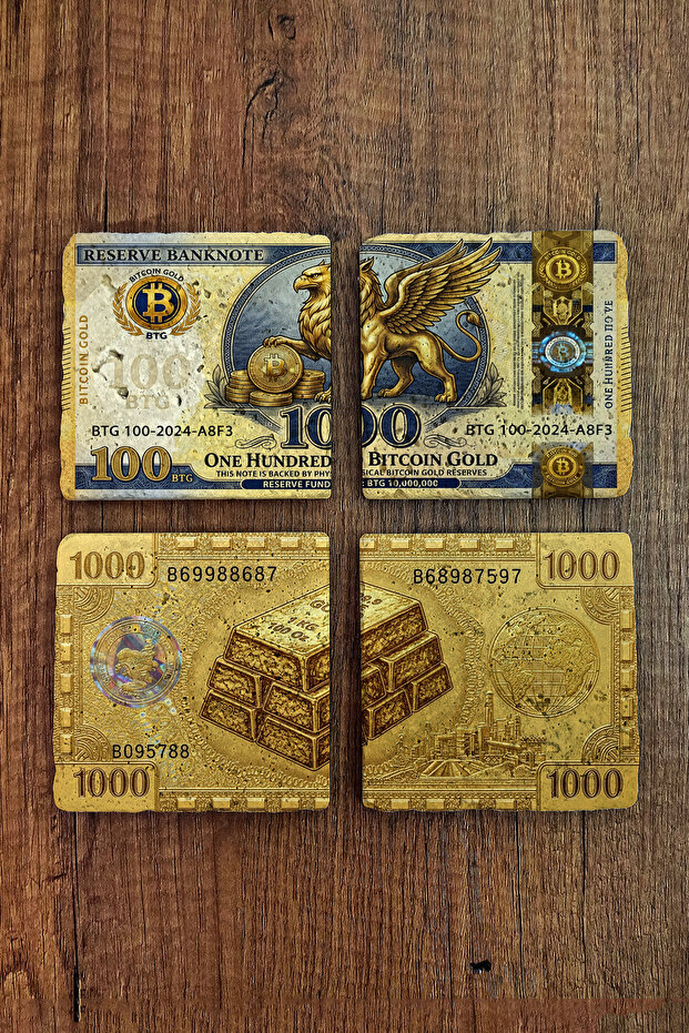 Natural Stone Coasters - Bitcoin and Gold Themed Coasters 10X10Cm Ai Stone Coasters 597