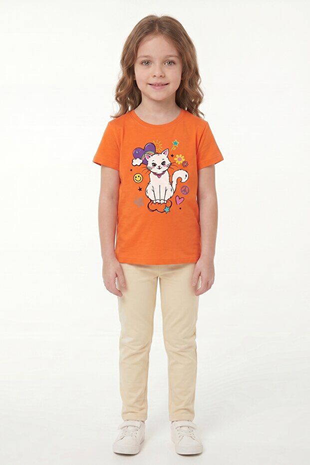 Printed Short Sleeve Girls' T-Shirt B7
