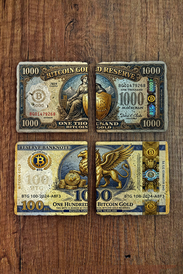 حامل أكواب من الحجر الطبيعي - حامل أكواب بتصميم البيتكوين 10x10 سم من Ai Stone Coasters 598