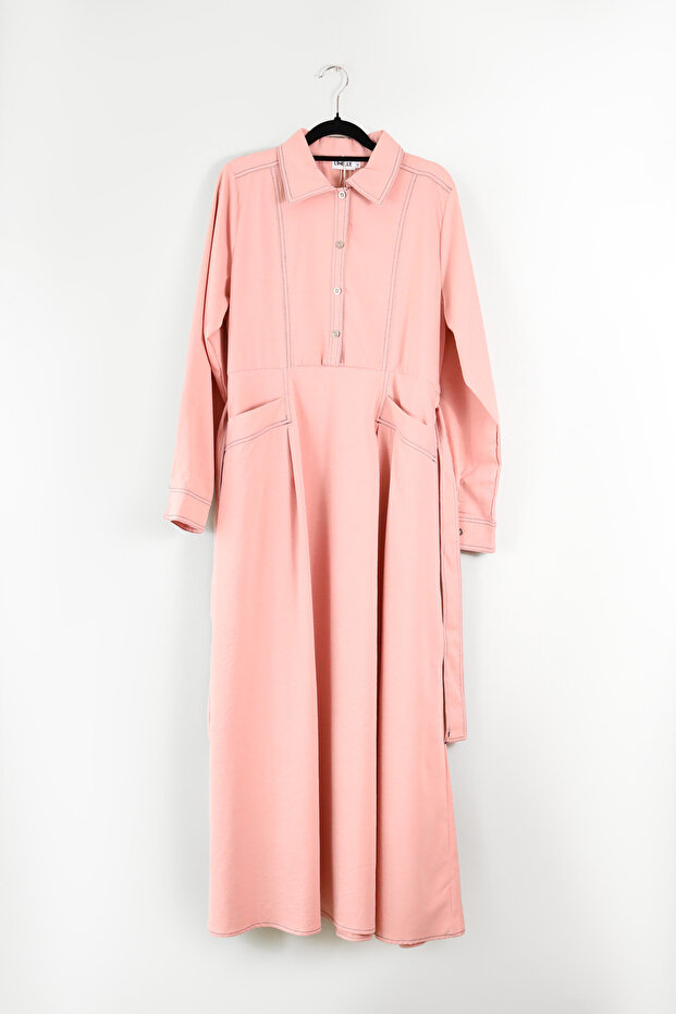 Ladies Pink Maxi Shirt Dress