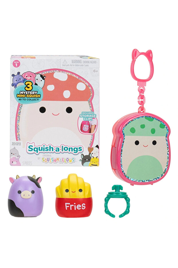 Squish-a-longs 3 مجسمات + حزمة مفاجأة مع حقيبة حلقات السلسلة 1