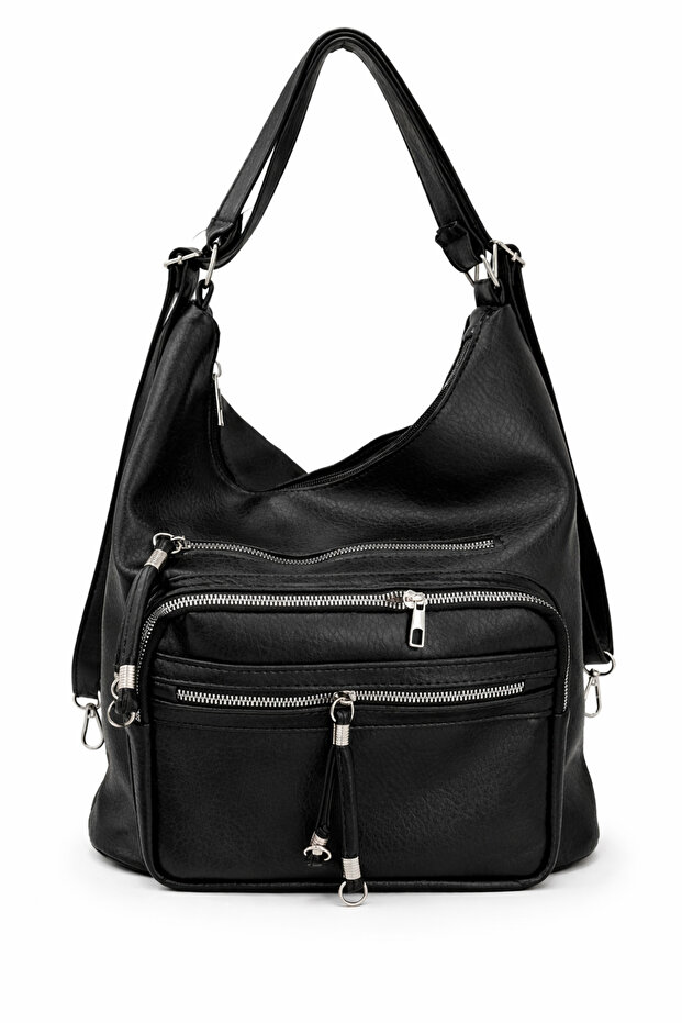 Soft Faux Leather Multi-Compartment Women's Bag with Back and Shoulder Straps