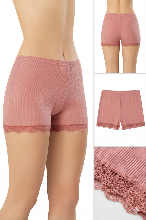 Women's Ribbed Lace Shorts - Dusty Rose L