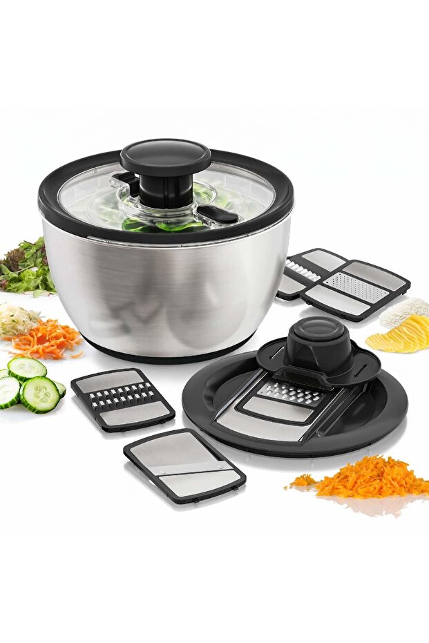 Steel Vegetable Dehydrator - Mixing Bowl - Premium Quality Silicone Non-Slip Base with Grater Attachment