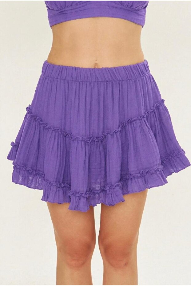 Asymmetrical Cut Muslin Mini Skirt