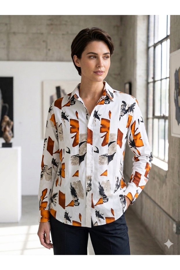 Women's Green Flowered Viscose Long Sleeve Summer Shirt