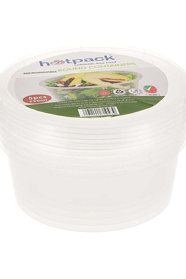 5 pcs Microwaveable Round Containers 250 ml