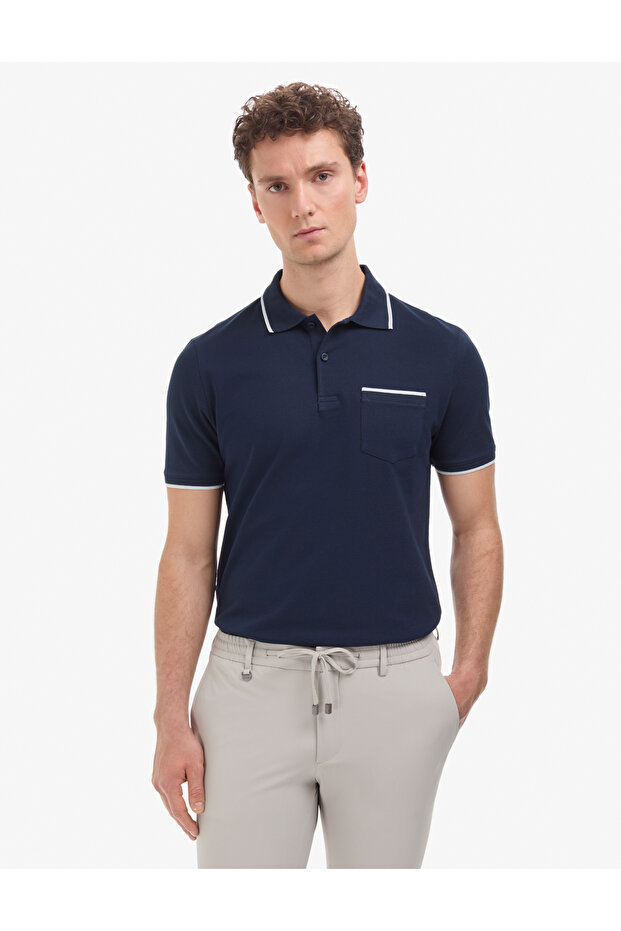 Navy Blue Regular Fit 100% Cotton Buttoned Polo Collar T-Shirt 50327859-Vr033