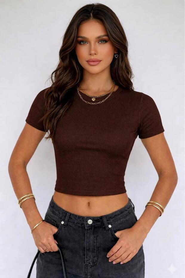 Cotton Ribbed Knitted Crop T-Shirt
