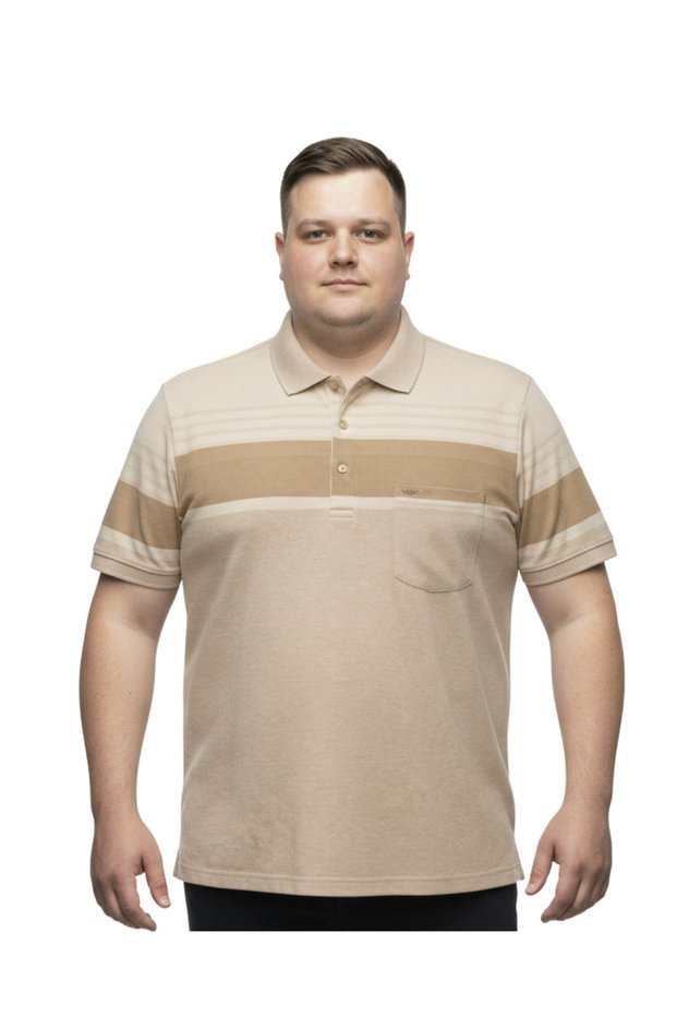 Men's Large Size Melange Beige Polo Collar Short Sleeve Striped T-Shirt 3Xl-4Xl-5Xl-6Xl
